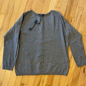 BNWT. Adorable and soft grey sweater with pearl accents down the back